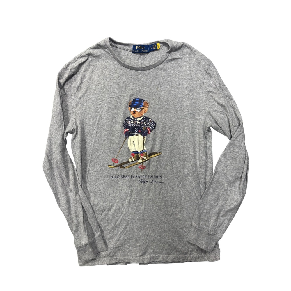 Polo Ralph Lauren Long Sleeve T-Shirt Small Polo Bear Grey Ski Graphic Tee